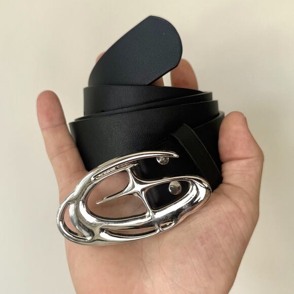 Chrome Star Black Silver Belt – Futuristic Grunge Emo Style, Unisex, Brand New - Picture 2 of 12